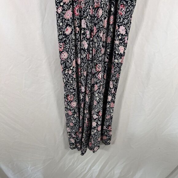 LOFT Jumpsuit Women's XS Black Pink Floral Sleeveless Smocked Top Lightweight - Picture 9 of 9